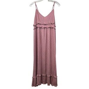 Hem & Thread Womens Sundress Sleeveless Maxi Pink Dotted Size Medium